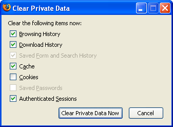 Firefox Clear Private Data